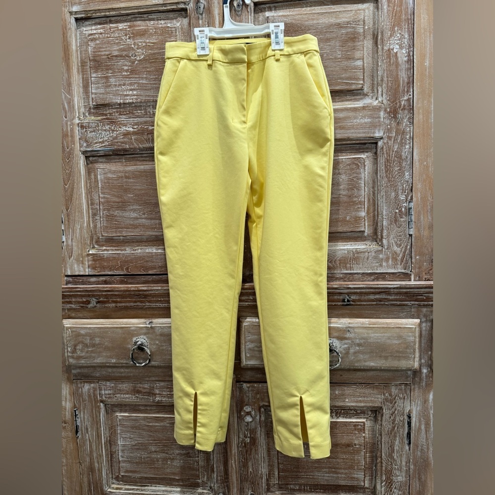 Boston Proper Modern Slim Straight Leg Slit Front Lemon Drop Pant Trousers - Picture 4 of 12